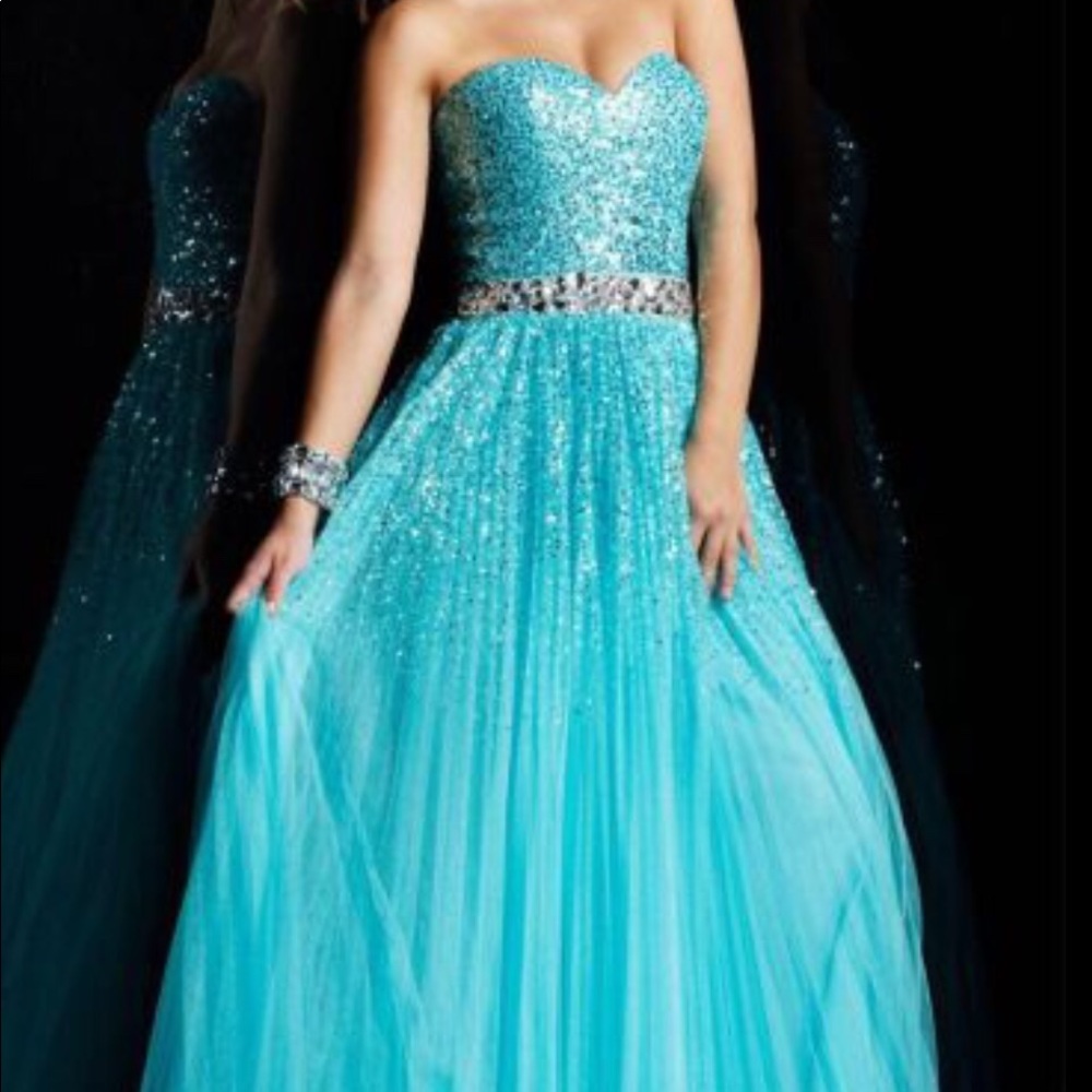 Sherri Hill Teal Gown with Pleated Skirt